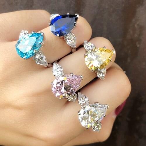 Luxury AAAAA+ Zircon Wedding Rings For Women Top Quality Silver Color Sparkling Colorful Water Drop Ring Jewelry Gift