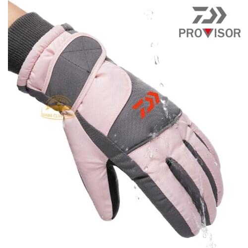 DAIWA Fishing Gloves Winter Couple Outdoor Ski Waterproof Gloves Fleece Thickened Wind and Cold Resistant Cycling Warm Gloves