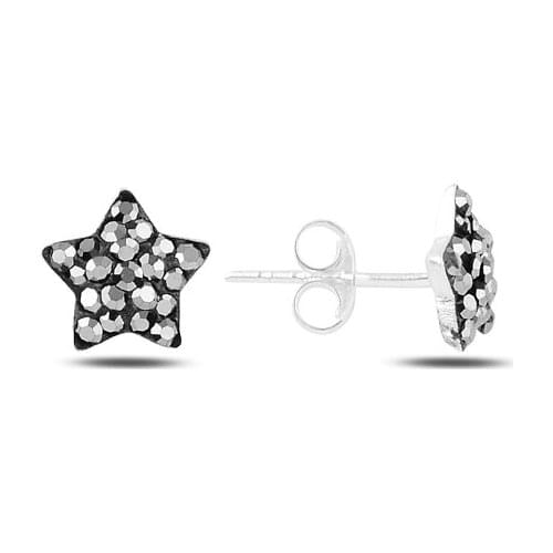 Silverlina Silver Star Crystal Stone Earrings