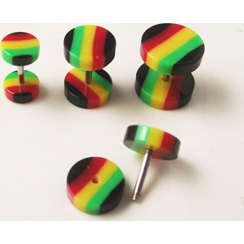 2 pieces Rainbrow Color Acylic Stud Earring Fake Cheater Tapers UV Ear Plug Piercing Body Jewelry
