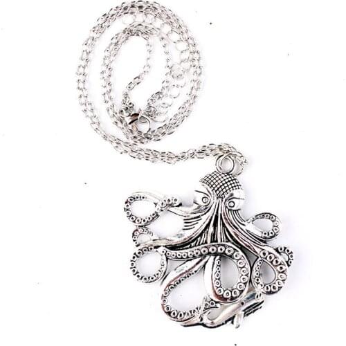 North Sea Giant Monster Octopus Necklace for Women Silver Color Female Jewelry Gothic Style Neck Pendants Chain Wholesale VGN050