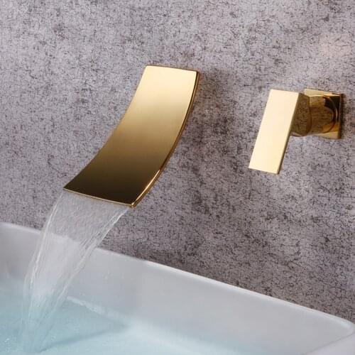 Basin Faucet Gold Bathroom Faucet In-Wall Black Waterfall Faucet Hot and Cold Bathroom Sink Tap Basin Mixer Tap Set