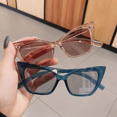 SO&EI Fashion Cat Eye Women Sunglasses Retro Blue Light Gray Eyewear Men Trending Shades UV400 Triangle Sun Glasses