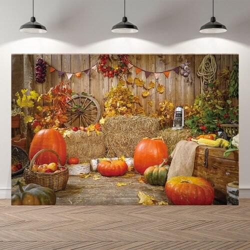 Seekpro Harvest Pumpkin Thanksgiving Background Photographic Backdrop Wooden Barn House Haystack Children For Photo Studio Shoot