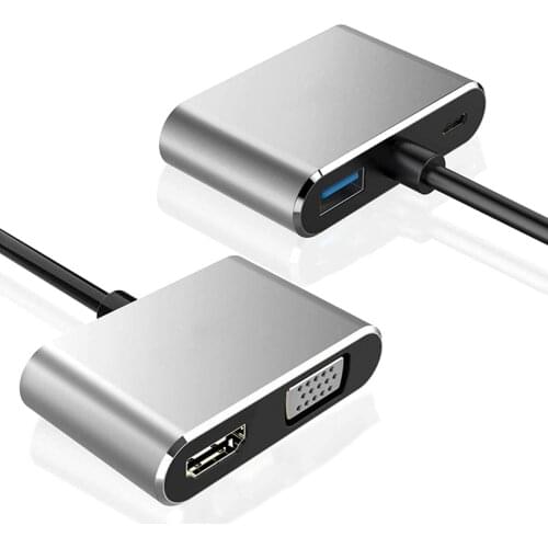 USB Hub 4IN1 USB Hubs USB C Type-C To HDMI 4K VGA USB3.0 Audio Video Adapter Support PD Charge