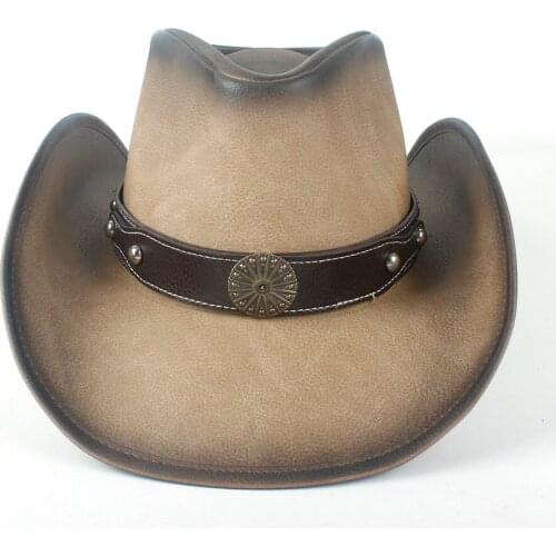 Women Men Fashion Western Cowboy Hat With Punk Leather Band Sombrero Cap Roll Up Hat