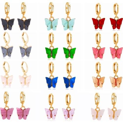 QIMOSHI Colorful Acrylic Butterfly Drop Earring Womens Earrings Fashion Jewelry Gifts For Women Girls 6-12 Pairs