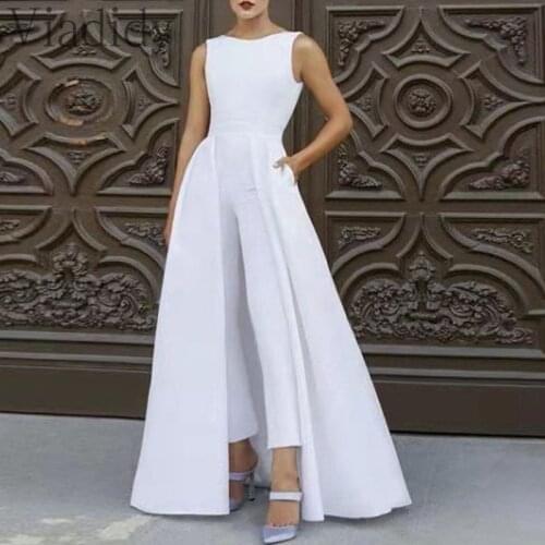 Women Solid Color O-Neck Sleeveless Jumpsuit