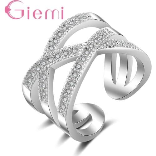 Women Female Genuine 925 Sterling Silver Opening Width Finger Rings Crystal Jewelry Gift Excellent Round Cubic Zirconia