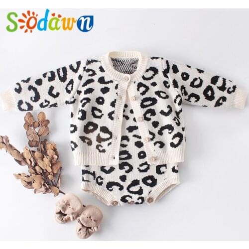 Sodawn Girl Winter Clothings Sets Long Sleeve O-neck Sweater Outerwear +knitted Rompes 2pcs Infants Clothes Suit