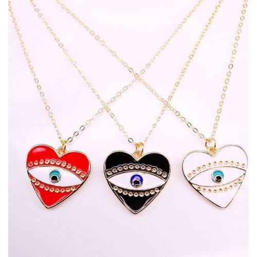 12PCS, Trendy Enamel Eyes Heart Jewelry Gold Color Eye Enamel Heart Pendant Necklace For Women Girl