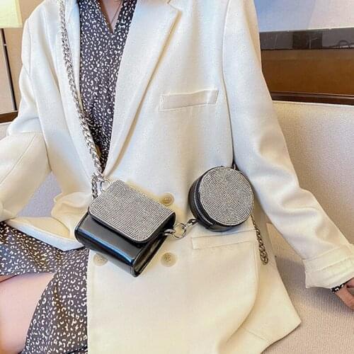 2 pieces Diamond Mini PU Leather Crossbody Bags for Women 2021 Simple Shoulder Bag Lady Luxury Brand Handbags and Purses