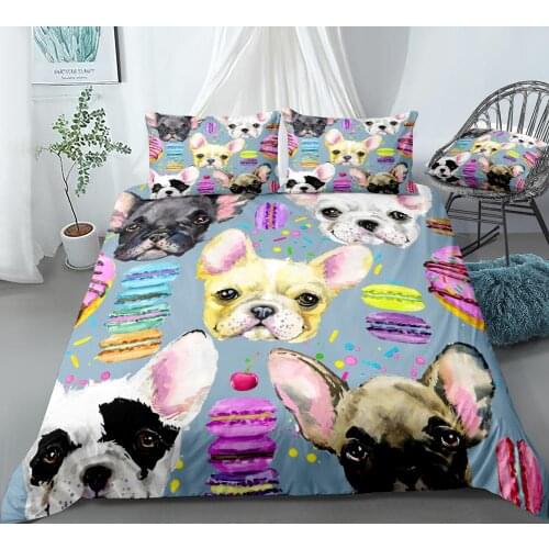 Watercolor Dogs Duvet Cover Set Colorful Sweet Dessert Bedding Cartoon Bulldog Quilt Cover Animal Bed Set 3pcs Bulldog Dropship