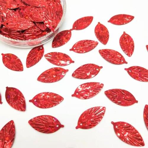 50g/lot Laser Red Leaf Sequins 9*18mm PVC Flat Paillette Hologram Decoration Cute Small Leaves