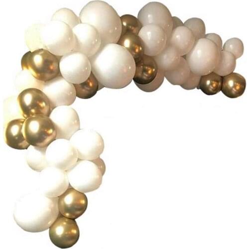 52 Packs DIY Balloons Garland Arch Kit with White and Gold Chrome Shiny Metallic Latex Balloons