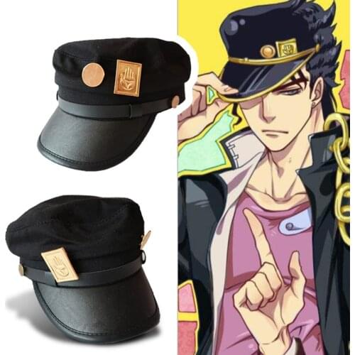 Anime JoJos Bizarre Adventure Cosplay Caps Jotaro Kujo Hats Army Military Badges Hat Halloween Party Cosplay Accessories