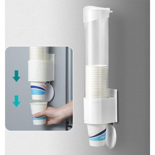 Automatic Container Wall Mounted Paper Cup Dispenser Home Office Self Adhesive Hotel Organizer ABS Dustproof Storage Rack Holder