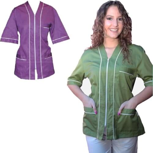 Hospital uniform beautician zipper coat women half sleeve work shirts