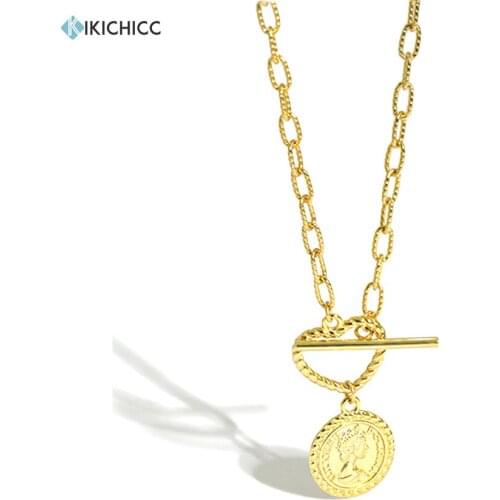 Kikichicc New 925 Sterling Silver Gold Luxury Scorop Chain Geometric Coins Long Chain Necklace Pendant Fashion Jewelry Crystal