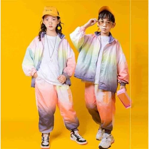 Jazz Clothing for Girls Kids Long Sleeve Gradient Color Suit Boys Ballroom Street Dance Wear Hip Hop Costume for Children XS1475