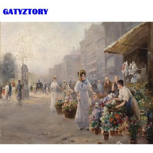 GATYZTORY Street flower lady DIY Painting By Numbers Modern Wall Art Hand Painted Oil Painting For Home Decor