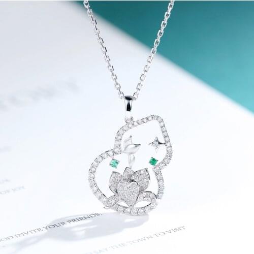Fine Jewelry Vintage Hollow Lotus Gourd Pendant Necklace S925 Silvery Clavicle Chain Statement Female Valentines Day Gift