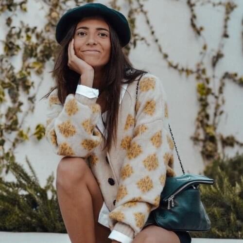 Ardm Za 2020 Women Fashion Oversized Yellow Jacquard Knitted Cardigan Mujer Sweater Vintage Buttons Female Outerwear Chic Tops