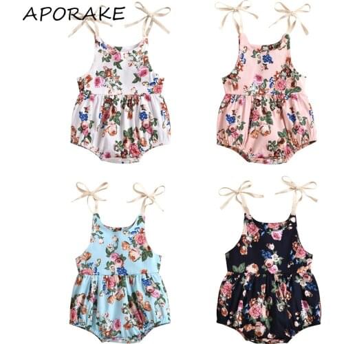 2021 0-24M Newborn Baby Girl Jumpsuit Summer New Floral Print Bandage Sleeveless O Neck Playsuit One Piece Romper