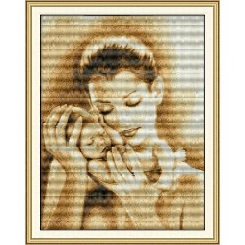 Mother and son cross stitch kit aida 14ct 11ct count print canvas cross stitches needlework embroidery DIY handmade
