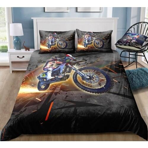 Motorcycle Duvet Cover Sets,Motorbike Spark Motocross Rider Break Darkness Printing,Boys Kids Home Bedroom Decor Bedding Sets