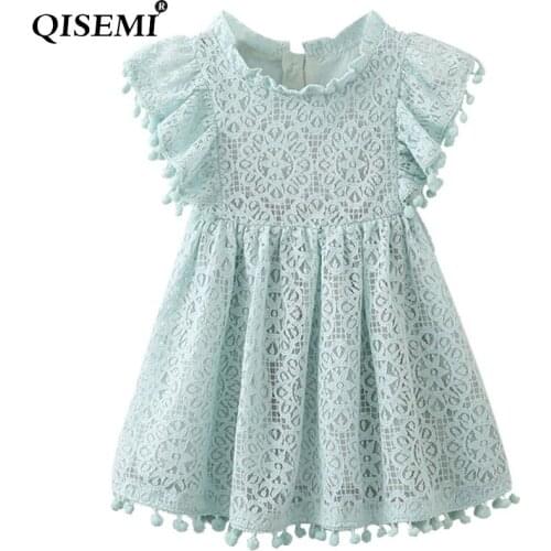 Flower girl wedding party all lace small fly sleeve dress girl birthday party family Eucharist dinner pure cotton dress