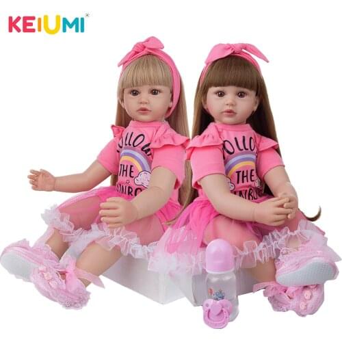 24 Inch Reborn Baby Dolls 60 cm Cloth Body Lifelike Princess Girl Baby Doll Wear Lovely Rainbow dress For Kid Birthday Xmas Gift