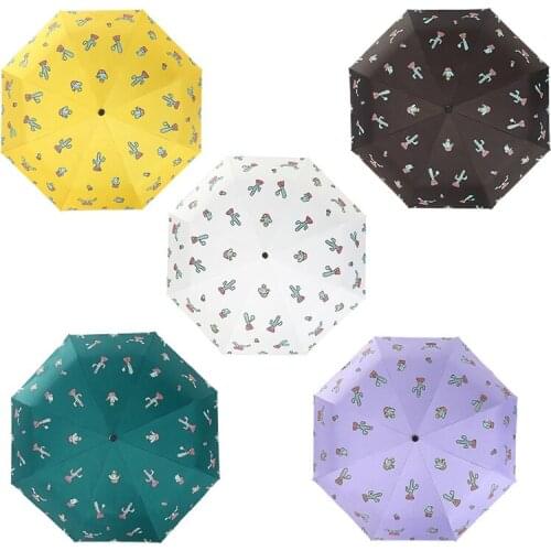 Hot YO-Automatic Umbrella Rain Women Lovely Folding Umbrellas Windproof Black Coating Anti UV Parasol Womens Umbrella