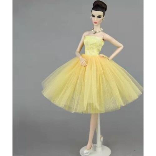 Fashion Yellow 4-layer Lace Doll Dress for Barbie Clothes Short Ballet Tutu Dress Princess Gown Vestido 1/6 BJD Accessories Toys