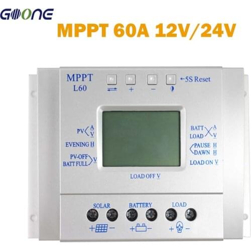 MPPT 60A L60 Solar Battery Charge Controller LCD 12V 24V Auto USB 5V 1.5A Regulator High Efficiency Solar Tracking System
