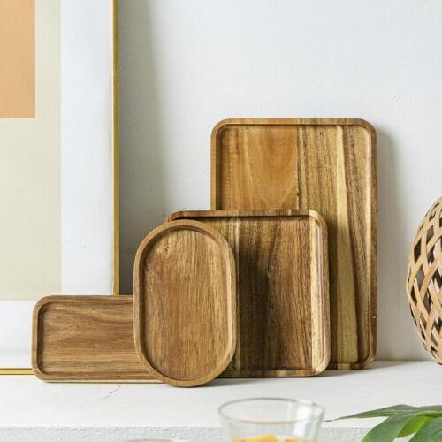 MUZITY Square Solid Wood Plate Dessert Cake Plate Wooden Saucer Tea Tray Whole Acacia Wood Tableware Set