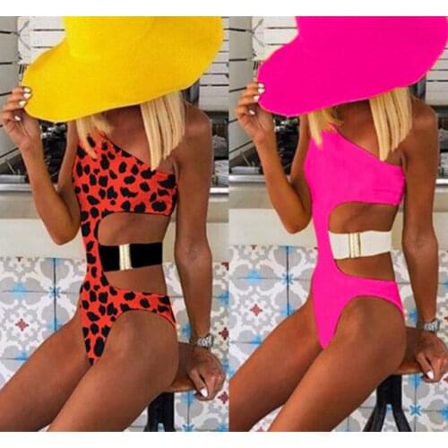 2021 New Fashion Swimsuit Sexy Beach Bikini One-shoulder Printed Leopard Print One-piece Swimsuit Women Europe and America