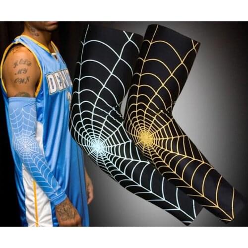 Wholesale 50pcs/lot Mens Stretchy Spider Web Antiskid Arm Sleeve Elbow Brace Black White