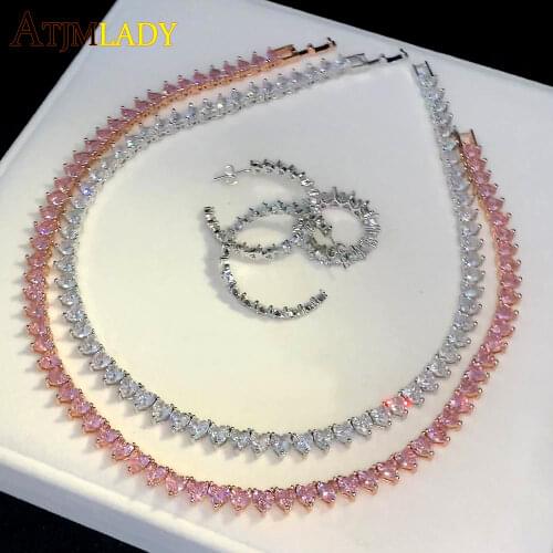 2021 Girlfriend Valentines Day 5A Heart CZ Tennis Choker Necklace White Pink Cubic Zirconia Iced Out Bling Pink Women Jewelry