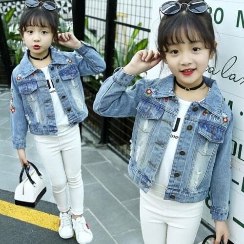 Denim Jackets For Girls 3 4 5 6 7 8 10 11 Years Jeans Jackets 2018 New Fashion Long Sleeve Embroidery Outwear Fall Kids Jackets