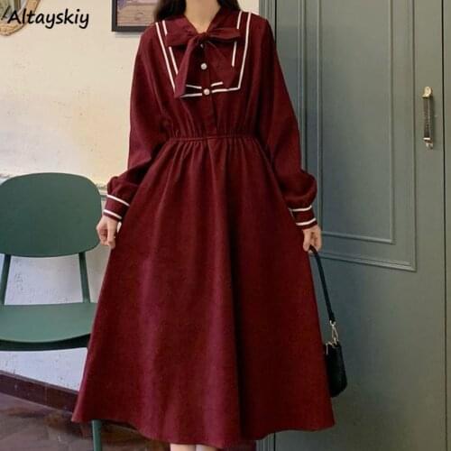 Dress Women Bow College Oversize Long Sleeve New Design Spring Clothing Daily All-match Harajuku Loose Fashion Female Casual Ins