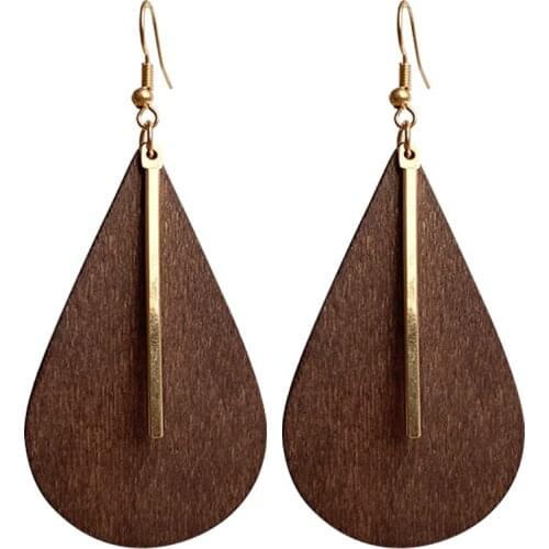 Hollow out wood statement drop earring jewelry Simple metal retro vintage bohemian geometric exaggerated casual Unique earrings