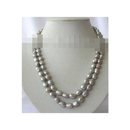 Stunning 18" 2rows 8-9mm baroque gray freshwater cultured pearl necklace h748