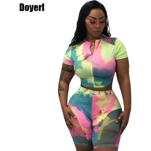 Casual Two Piece Set Short Tracksuit Women Summer Clothes Crop Tops Biker Shorts Set Tie Dye Bodycon 2 Piece Outfit Matching Set