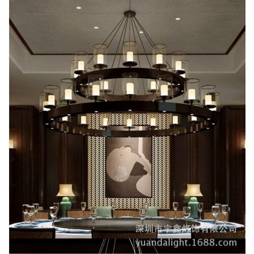 Project LED chandelier creative personality hotel teahouse club villa chandelier retro wrought iron lobby living room lights