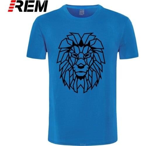 REM Geometric Animal Tshirt Lion Head Art Line Design T-shirt Hot Mens Fashion Cotton T-Shirt Teen Fashion Street Clothing