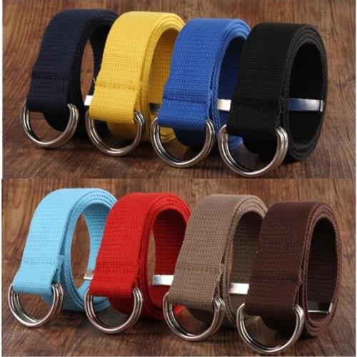 Fashion men / women belt D Shaped Double Ring Buckle Simple Solid Cotton Canvas All-match Unisex Canvas Belts Waist Belt luxury