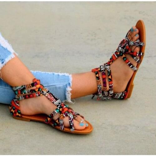 Women Flat Shoes Summer Bohemian Gladiator Roman Sandal Boho Sandalias Mujer Colorful Female Beach Flat Plus Size Flat Shoes