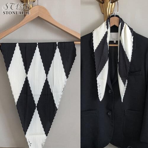 2020 NEW Autumn winter Pleated imitated silk kerchief for women Striped print silk ladies sarves satin neck scarf women 42X94CM