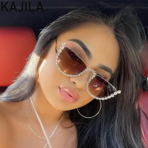 Cat Eye Diamond Sunglasses Women 2021 Luxury Brand Fashion Semi-Rimless Sun Glasses For Female Trendy Rhinestone Shades Eyewear